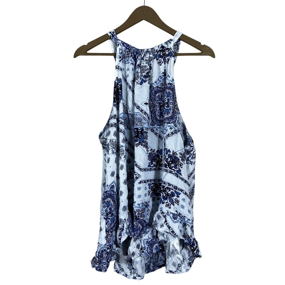 NWT Maurices Halter Paisley Medallion Tank Top Blue Boho Ruffle Hem Size 1X - Picture 2 of 7
